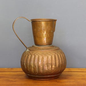 Antique Ottoman Copper Jug with Handle Engraved Copper Pitcher Repouss Copper Vase Old Handcrafted Ewer Centerpiece Decoration