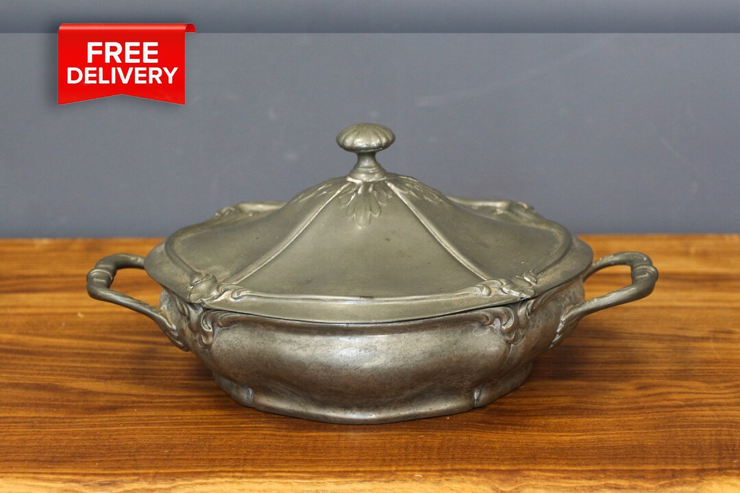 Antique Pewter Tureen With Lid, Zinn Pewter Soup Terrine, France Hand