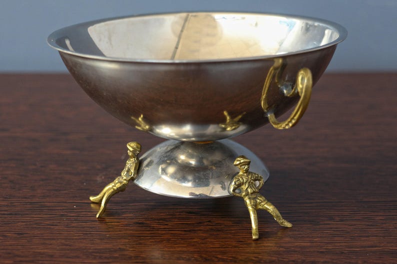 Gold Plated Bowl with Feet, Mirror Fruit Bowl with Handles, Small Tray With feet-men, Round Centerpiece Candy Dish, Repousse Gilded Bowl. image 7