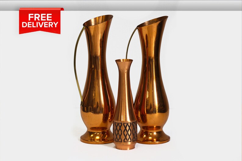 Copper Tall Skinny Vases Set of Three. Pitcher Vase With Etsy