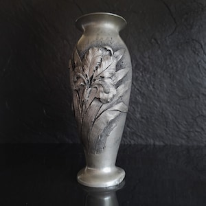 French Art Nouveau Pewter Vase, Artist Signed Etains D'art Irman
