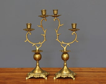 Lotus Flower Vintage Candelabra Silver Plated 3 Taper Candle