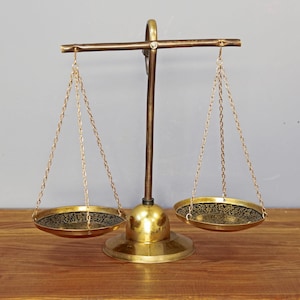 Brass Scale of Justice, Law Office Decor, Elegant Home Decor, Brass Enamelled Static Scale, Brass Scale Centerpiece.