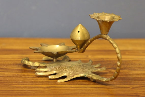 2 Vintage Brass Miniature Candleholders little girl candle holder / snuffer
