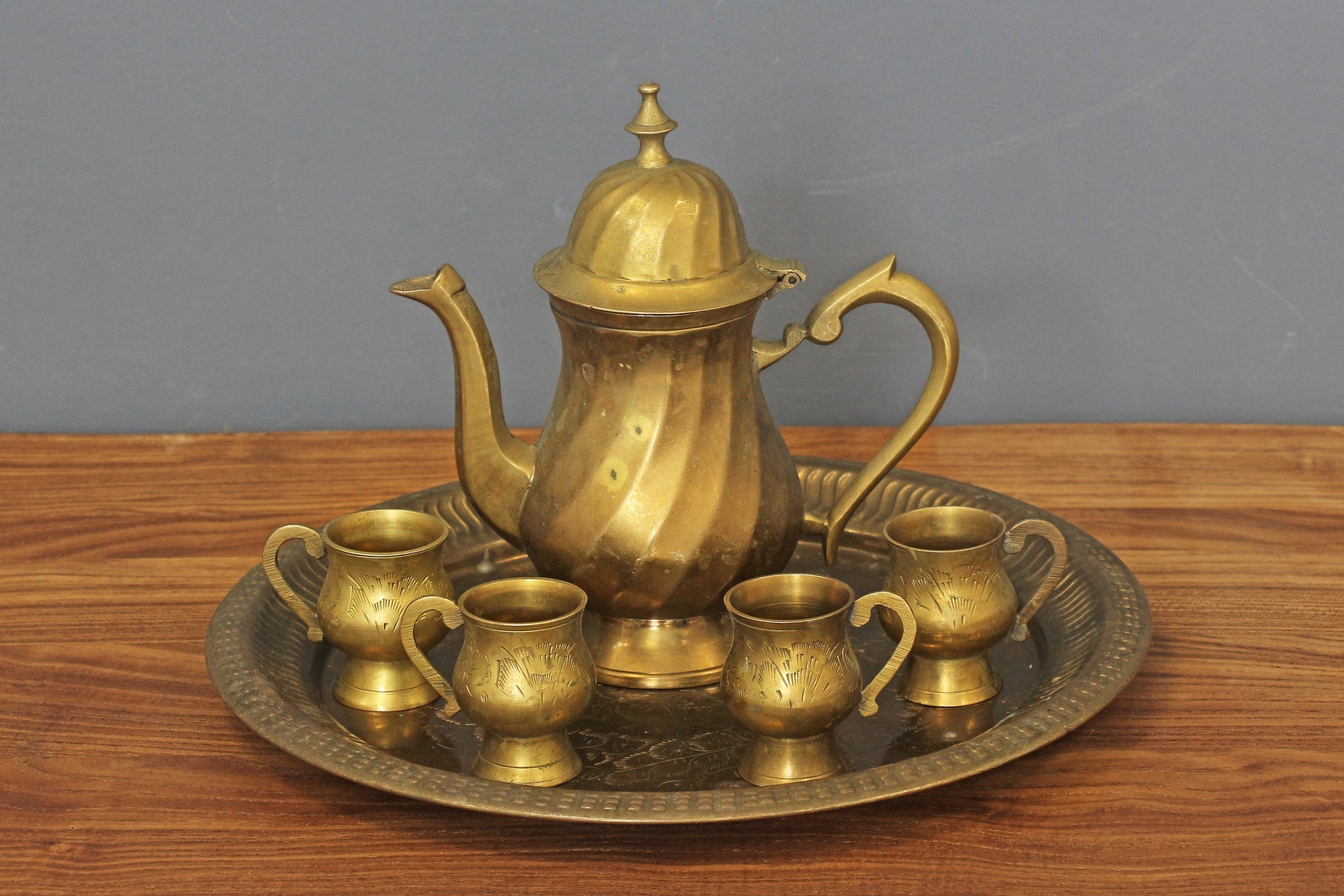Antique Brass Teapot and Cups Very Old Indian Tea Set Brass Etsy