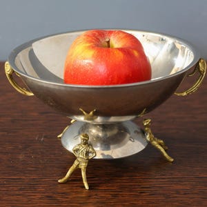 Gold Plated Bowl with Feet, Mirror Fruit Bowl with Handles, Small Tray With feet-men, Round Centerpiece Candy Dish, Repousse Gilded Bowl. image 4