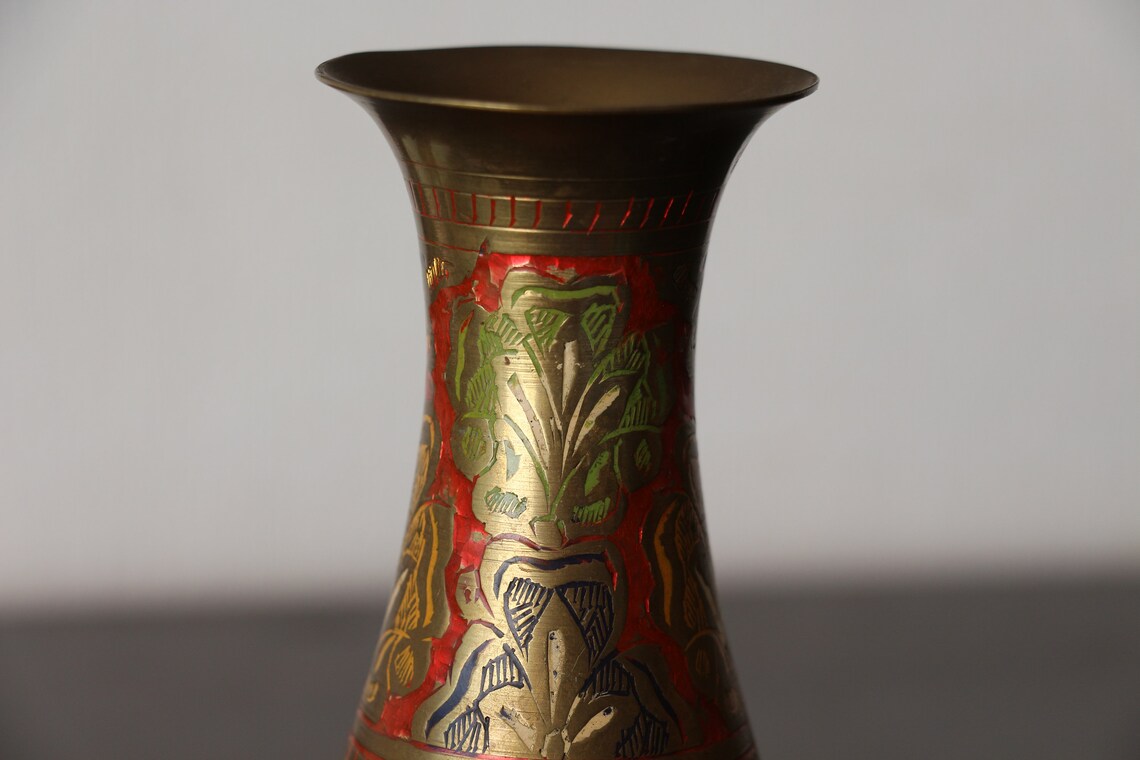 Vintage Brass Engraved Vase. Handmade Etched Brass Copper Etsy