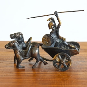 Antique Greek Bronze Chariot of Achilles, Trojan War Greek Mythology, Ancient Achilles on Bronze Chariot and Horses. Home Decor Figurine.
