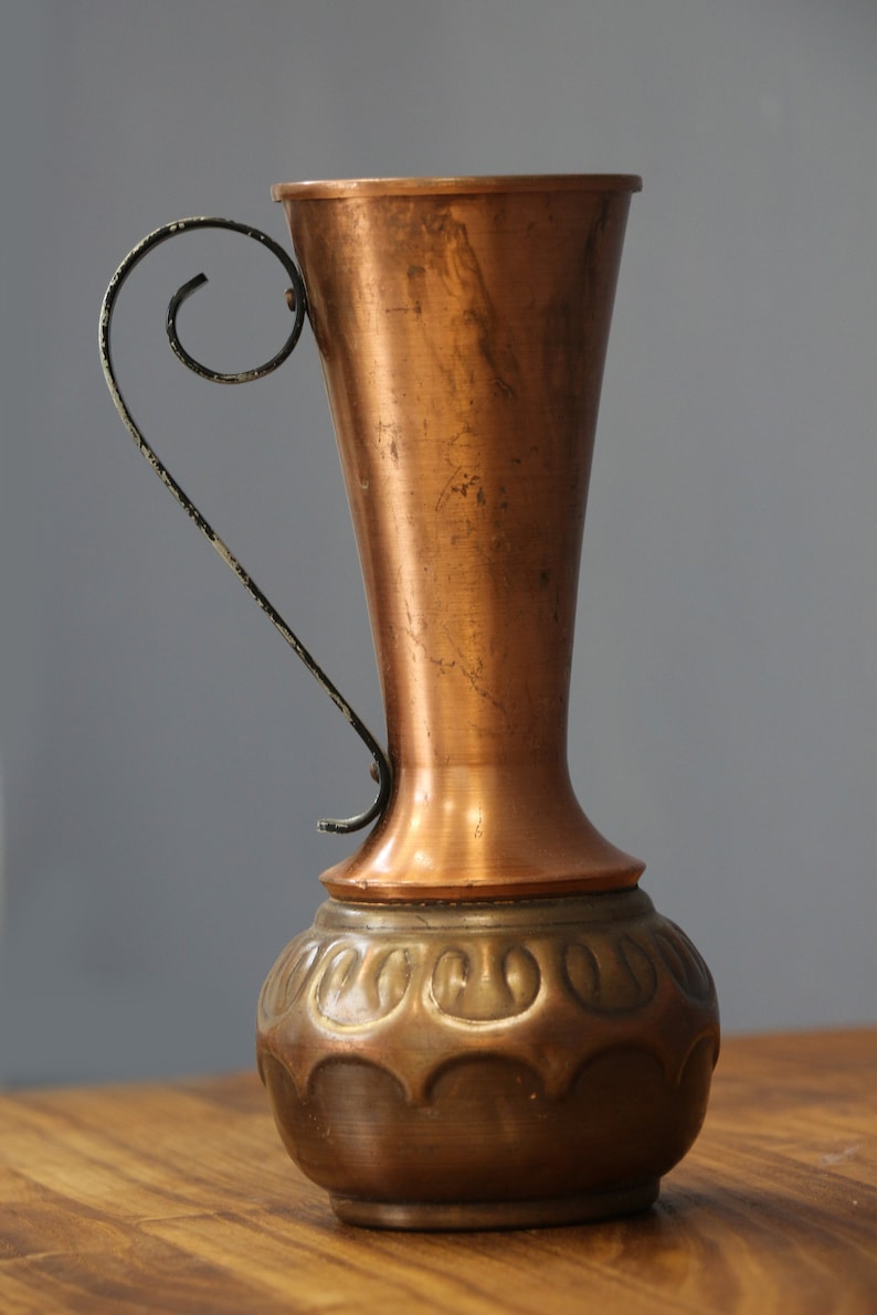 Copper Hammered Jug With Handle German Copper Pitcher Copper Etsy