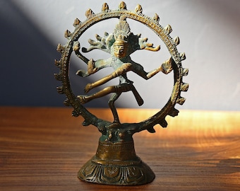 Antique Brass Shiva Nataraja Statue, Hindu Dance God Idol