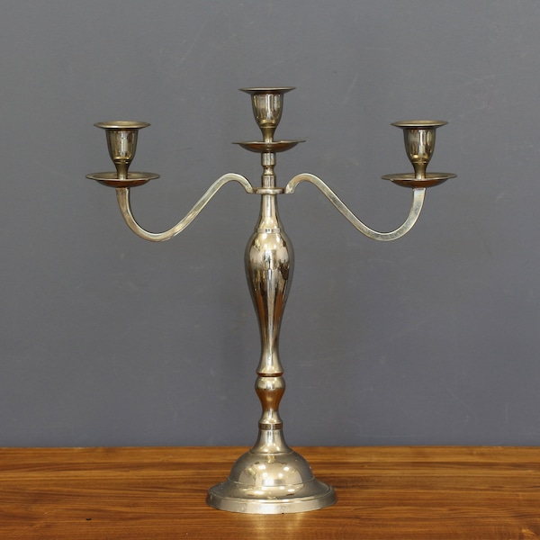 Antique Tall Silverplated Three Arms Candlestick, French Elegant Wedding Candelabra,  Vintage Silver plated Triple Candleholder.