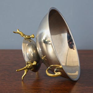 Gold Plated Bowl with Feet, Mirror Fruit Bowl with Handles, Small Tray With feet-men, Round Centerpiece Candy Dish, Repousse Gilded Bowl. image 10