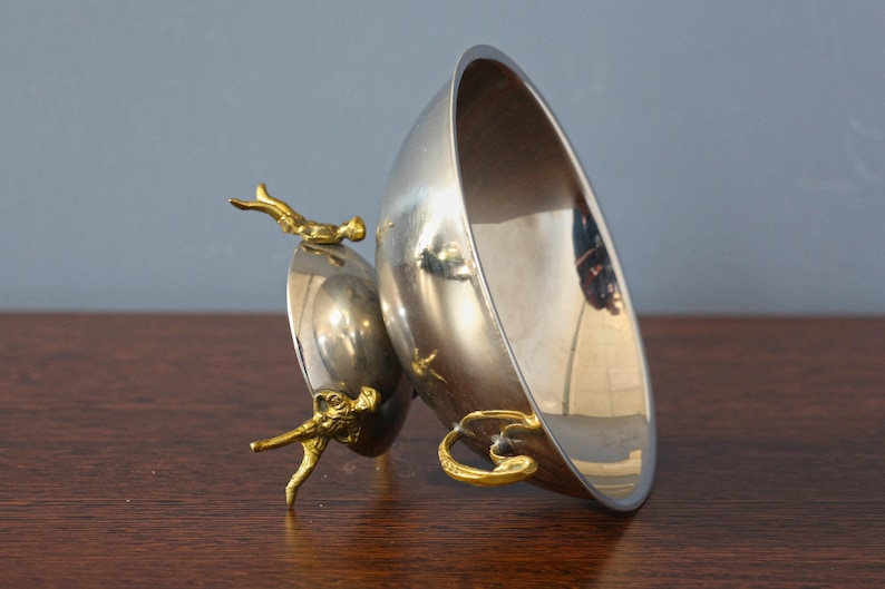 Gold Plated Bowl with Feet, Mirror Fruit Bowl with Handles, Small Tray With feet-men, Round Centerpiece Candy Dish, Repousse Gilded Bowl. image 10