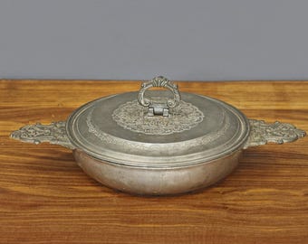 Antique French Pewter Broth Bowl, Lidded Ecuelle with Handles, Pewter Tureen