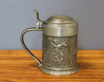 Vintage Zinnkrug mit Deckel, Bierkrug aus Zinn - Etsy 日本