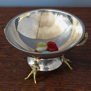 Gold Plated Bowl with Feet, Mirror Fruit Bowl with Handles, Small Tray With feet-men, Round Centerpiece Candy Dish, Repousse Gilded Bowl. image 3