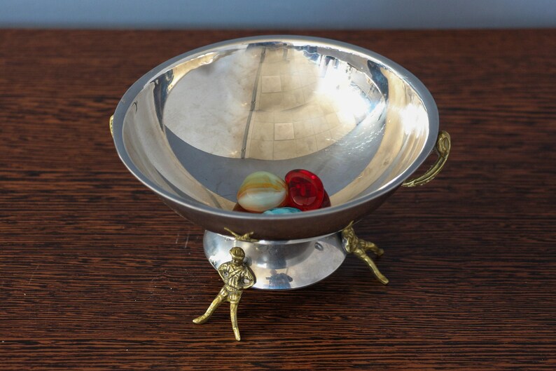 Gold Plated Bowl with Feet, Mirror Fruit Bowl with Handles, Small Tray With feet-men, Round Centerpiece Candy Dish, Repousse Gilded Bowl. image 3