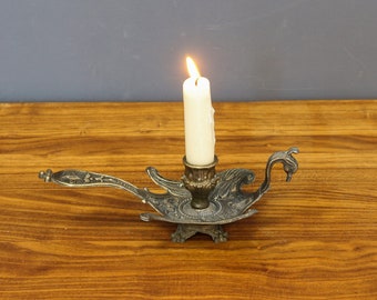 Vintage Brass Chamber Candlestick Magical Peacock. Ornate Firebird Phoenix Candlestick. Candle Holder Peacock Bird Shaped. Made in Italy.