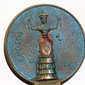 Vintage Bronze Minoan Snake Goddess Clip, Greek Mythology Desk Accessory