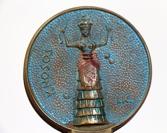 Vintage Bronze Minoan Snake Goddess Clip, Greek Mythology Desk Accessory