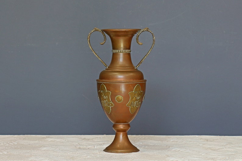 Antique Copper Amphora With Brass Decoration Cooper Vase With Etsy