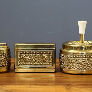 Erhard & Söhne Germany, Mid-Century Brass Cherub Smoking Set, Cigarette Dispenser Roulette Ashtray and Table Lighter, Chic for Smokers.