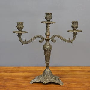 Antique Bronze Candelabra, Baroque Rococo Style, Three-Arm Candle Holder