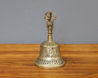 Antique Bronze Tibetan Bell, Meditation Tibetan Buddha Bell, Ancient Bronze Medieval Handbell, Hand Engraved Handcrafted Asian Bell.