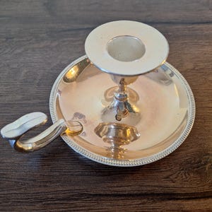 Silver-plated Candlestick with Handle, Classical Chamber Candle Holder, English Silvered Small Candlesticк, Elegant Short Candle Holder.