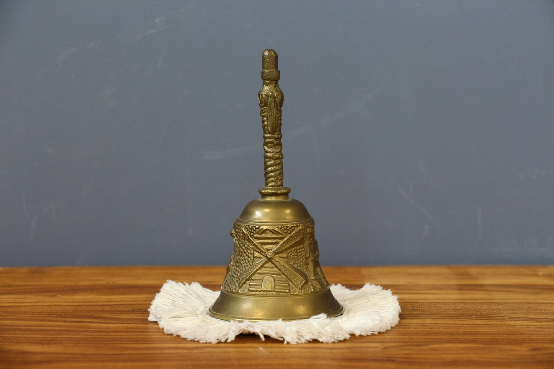 1700's Ancient Brass Hand Forged Hindu Temple Hanging Bell With Hook