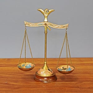 Brass Scale of Justice With Eagle, Law Office Decor, Elegant Home Decor, Brass Enamelled Static Scale, Brass Eagle Scale Centerpiece.