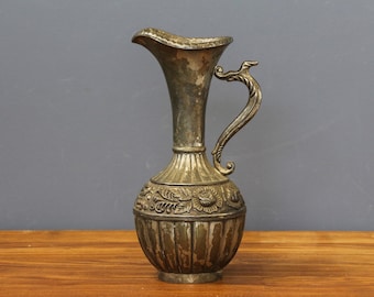 Antique Silver-Plated Jug, Ornate Silver-Plated Pitcher with handle, Turkish Beautiful Silver-Plated Vase, Embossed Elegant Silver Ewer.