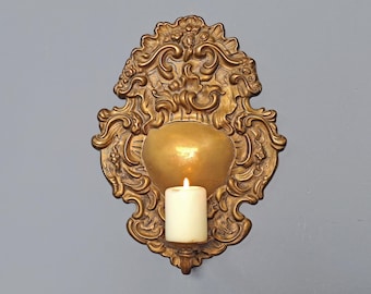 Ornate Brass Wall Sconce Candlestick, German Art Deco Style