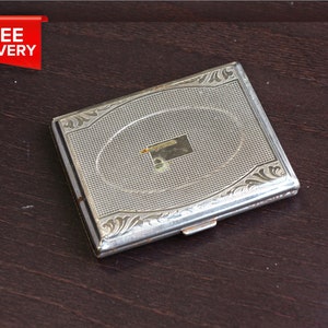 Antikes deutsches Art Deco Zigarettenetui / versilbertes Zigarettenetui / Paris Schriftrolle Kreditkartenetui