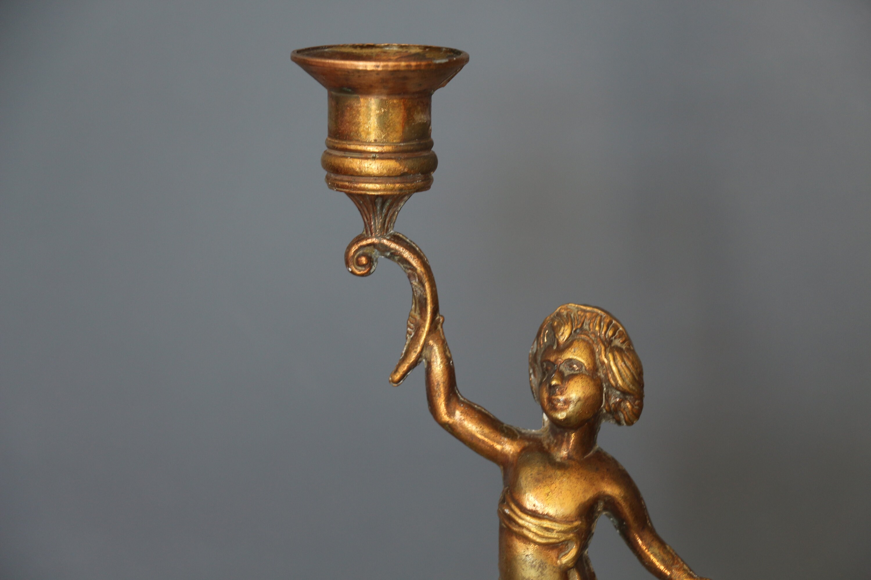 Candles & Holders Art Nouveau Cherub Candle Holder. Vintage Brass