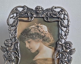 Vintage Cherub Metal Photo Frame, Pewter Color