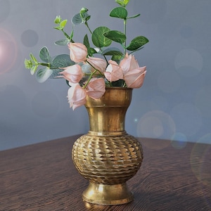 Massive Messing Vase, Vintage Solid Brass Geometric Vase, Gold Wedding Vase Art Deco, Ornate Flower Vase