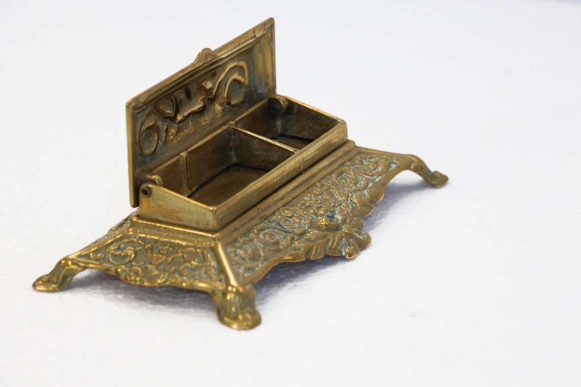 Antique Brass Stamp Holder Rococo Style Postage Stamp Holder Etsy