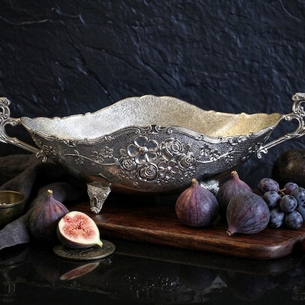 Vintage Silver Plated Footed Bowl with Floral Design