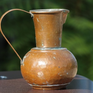 Small Copper Pitcher with Handle, Decorative Copper Planter, Copper Jug for Wine or Water, Elegant Copper Small Vase.