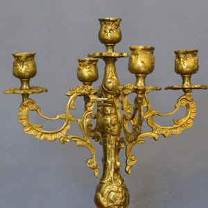 Vintage Victorian Brass Candle Holder, Brass Ornate Five Arms Candlestick, Baroque Brass Candelabra, Church Five-Armed Candle Holder.