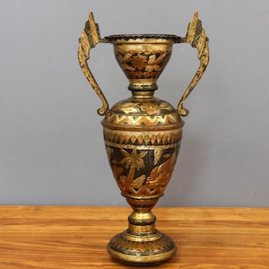 Amphore vintage en cuivre faite main, vase émaillé et peint à la main, vase unique avec motif chameau gravé, amphore en cuivre avec deux anses...