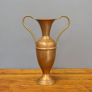 Vintage Copper French Vase, Handmade Copper Amphora, Hand-forged Brown copper Jug with Handles, Elegant midcentury Copper planter.