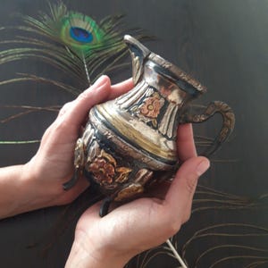 Antica brocca per la panna in bronzo, lattiera in argento, dorata al mercurio, Nielo argentato, accessori francesi del XIX secolo, caffettiera decorata, teiera