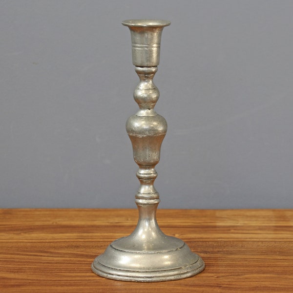 Antique Pewter Zinn Candlestick , German Zinn Candle Holder, Antique Tin Elegant Candlestick, Marked Pewter Candlestick.