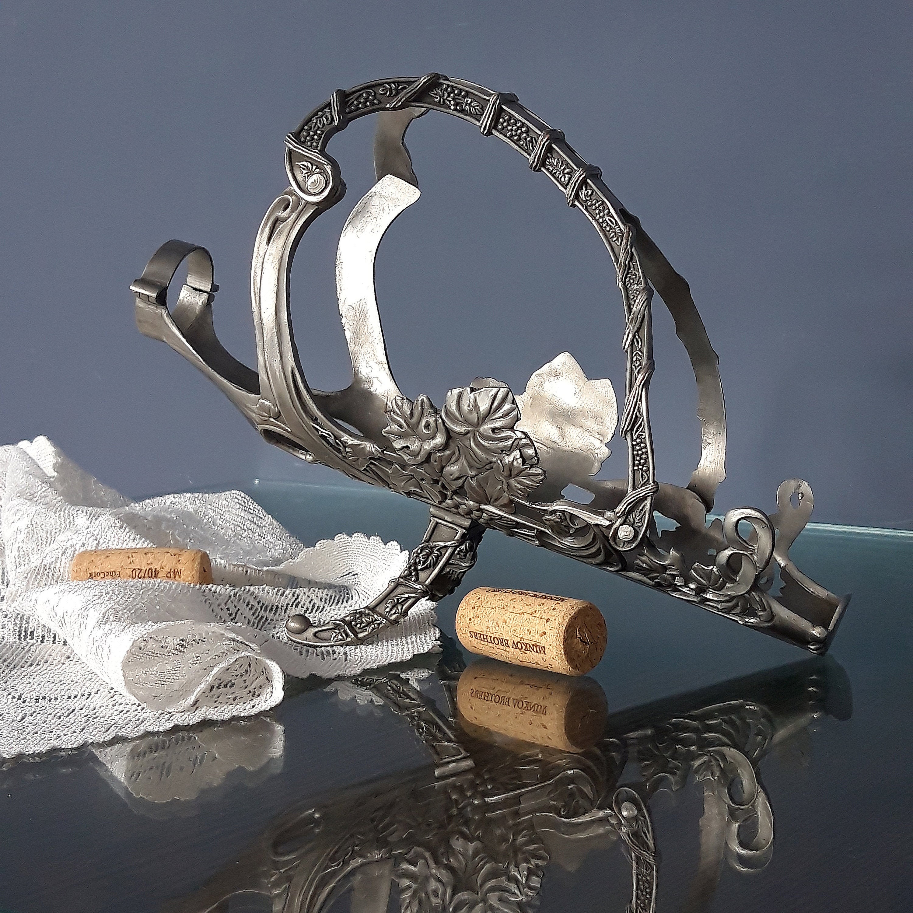 French pewter bottle holder. Vintage Wine Bottle Server Pourer Etsy