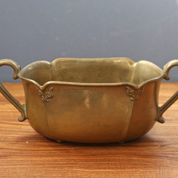 Vintage Gilde Handwerk Jardinière Plant, Solid Brass Plant Pot, Art Deco Planter, Massive Mesing Outdor/Indor Gilded Planter.