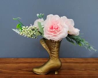 Antique Victorian Brass Boot, Lady's Brass Shoe, Victorian Brass Boot Vase, Elegant Brass Sculpture Boot, Small Decorative Brass Vase-Boot.
