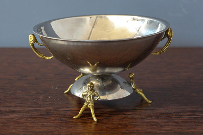 Gold Plated Bowl with Feet, Mirror Fruit Bowl with Handles, Small Tray With feet-men, Round Centerpiece Candy Dish, Repousse Gilded Bowl. image 5