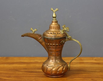 Antique Arabic Brass Coffee Pot, Islamic Brass Dallah, Brass